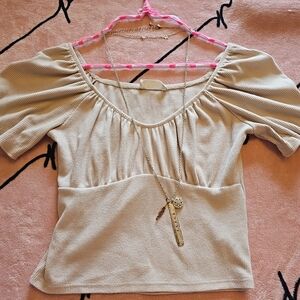 💥SALE💥Altar'd State Cream Ribbed Puff-Sleeve Square Neck Crop Top